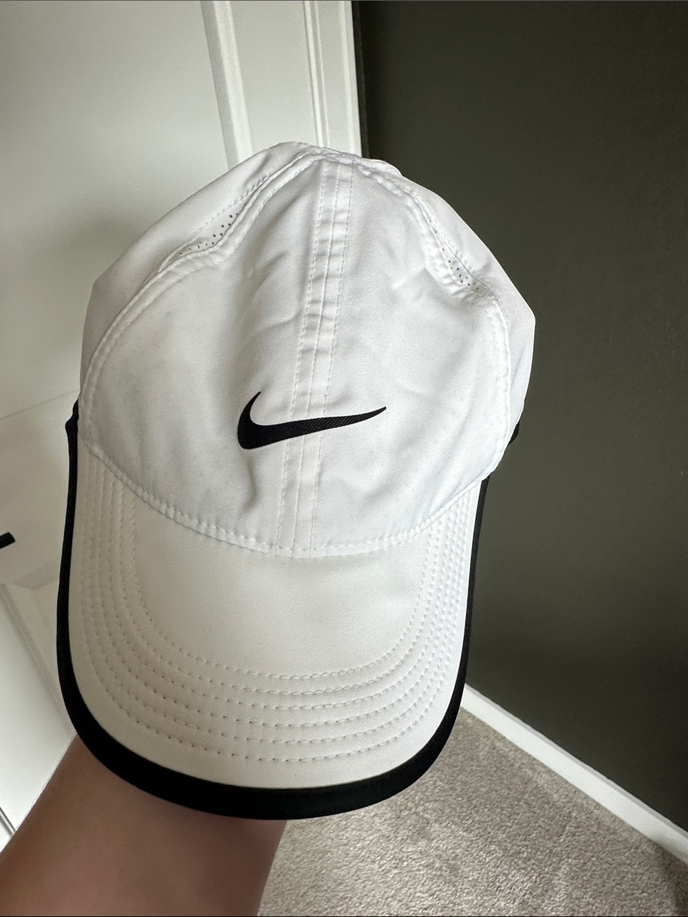 Nike White and Black Swoosh Athletic Cap